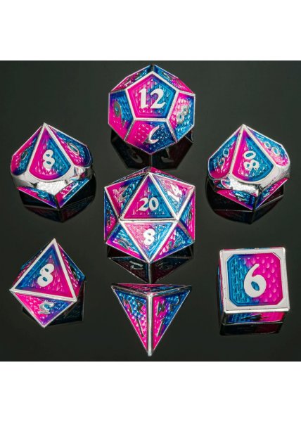 Solid Metal RPG Dice Set - Pink/Blue Behemoth